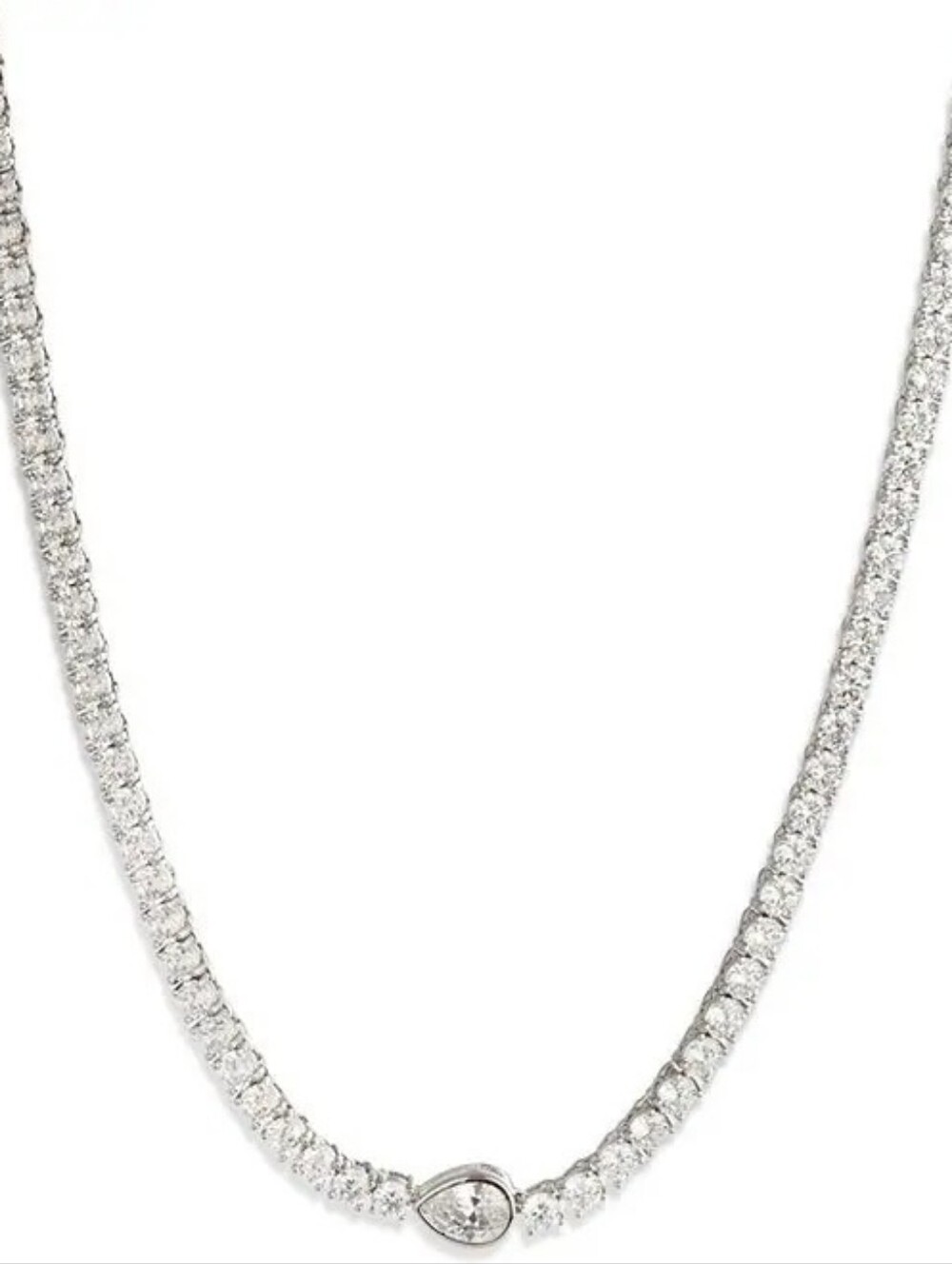 GIVENCHY Silver Tone Pear Cut CZ Tennis Collar Necklace 16" Bridal Sparkle NWT